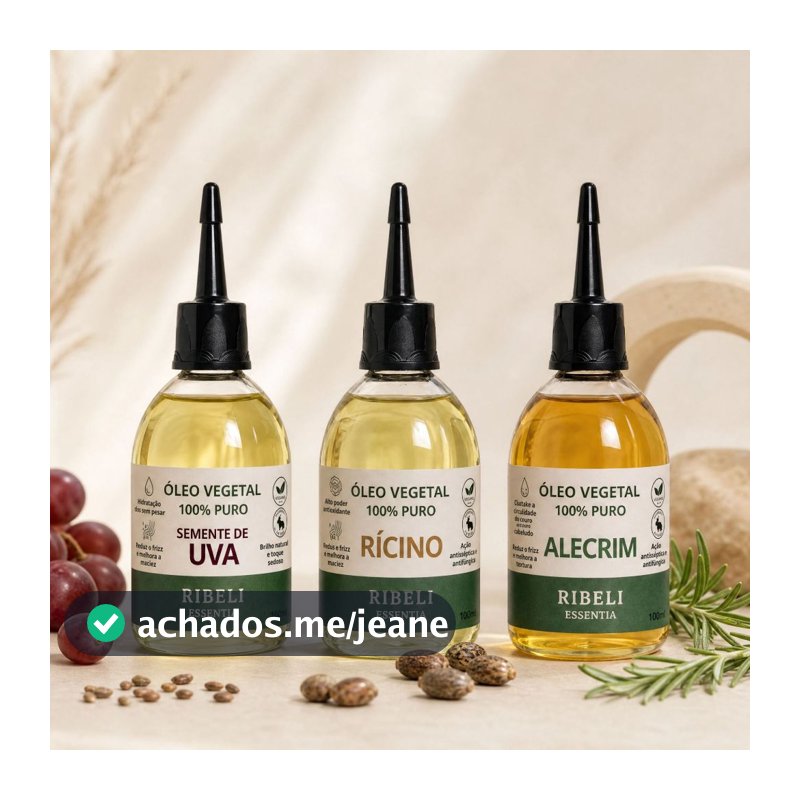 Kit Terapia Capilar Umectação Óleo de Rícino + Óleo de Alecrim + Óleo de Uva 100ml