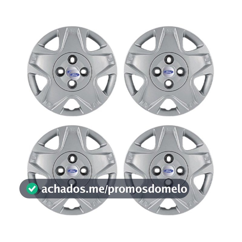 Jogo 4 Calota Aro 14 Fiesta Ford Ka Prata 2011 2012 2013 2014 2015 Antiperda com Emblema