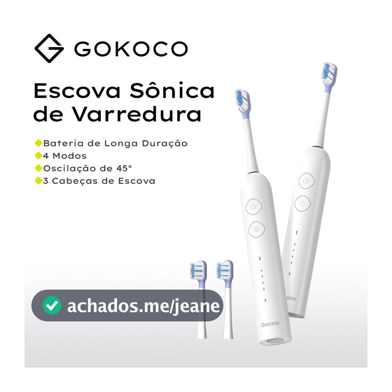 GOKOCO Escova de dentes elétrica sônica Movimento de varredura 45°evibrações alta frequência Quatro modos e três níveis