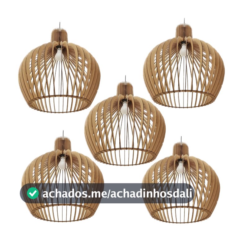 Kit 5 Luminaria Pendente de Teto Grande Modelo Vintage Cor cru De Madeira - 5Gmc / sf