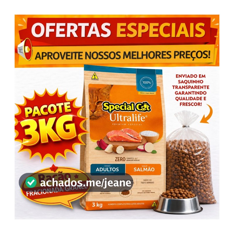 Ração Special Cat Premium Ultralife ADULTO E CASTRADO Salmão E Arroz Gatos  GRANEL E FILHOTE.