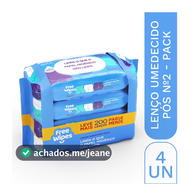 Promo Pack 4 Lenços Umedecidos Free Wipes nº 2 – Higiene Completa (200 un.)