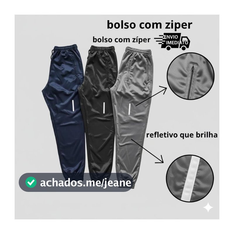 Calça Jogger Slim Fit Com Refletivo Calça Para Academia Corrida Trabalho Com Ziper Nos Bolsos