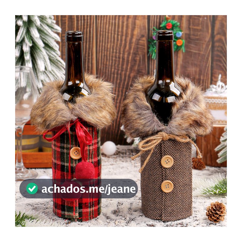 Mesa de natal conjunto de vinho tinto roupas xadrez de pelúcia saia conjunto de garrafa de vinho casa armário de vinho d