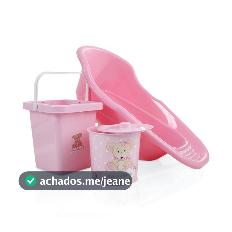 Kit Banheira Bebê com Balde e Lixeira – Estampa Ursinho