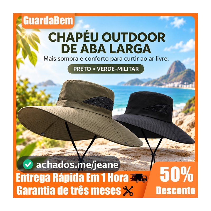Chapéu Pescador Aba Larga Proteção UV, Chapéu de Sol Verão Praia Leve Dobrável Masculino Feminino para Pesca Caminhada