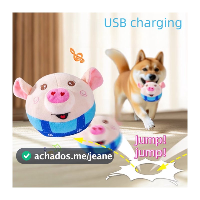 Brinquedo Porco Saltitante para Cachorros Mordedor com Som para Cães Pequenos Teddy e Bichon