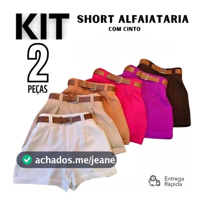 Kit 2 Shorts Alfaiataria Feminina Social Com Cinto Cintura Alta Disfarça Barriga