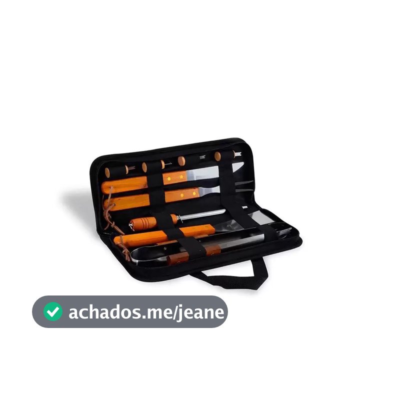 Kit Churrasco 10 Peças Aço Inox Madeira Com Maleta Em Nylon