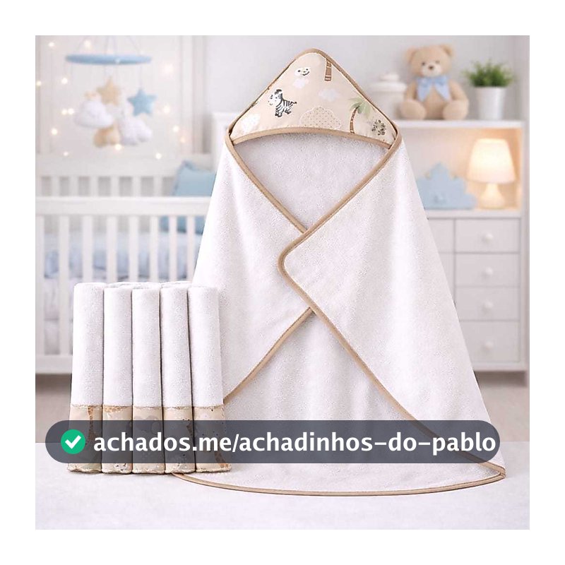 Kit Toalha de Banho para Bebê Forrada + 5 Toalhinhas de Boca Higiênicas