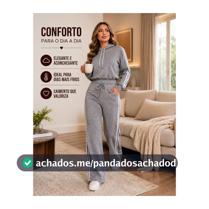 Conjunto Feminino Inverno Malha Riba Com Capuz Confortável Casual