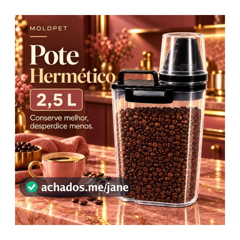 Kit Pote Hermético 2,5L Com Dosador e Copo Medidor Travas Laterais Armazenador de Grãos Liquidos Multiuso