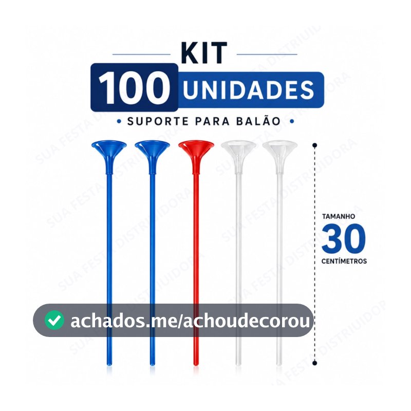 30, 50 e 100 Unidades de Pega Balão Com Vareta 30 cm Suporte Haste Bexiga Decoração Festa Aniversário Chá Revelação