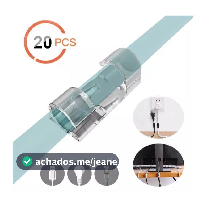 Kit 1/2/3/4/5 Clips Fixador Organizador de Fios e Cabos 20 Peças Autoadesivo