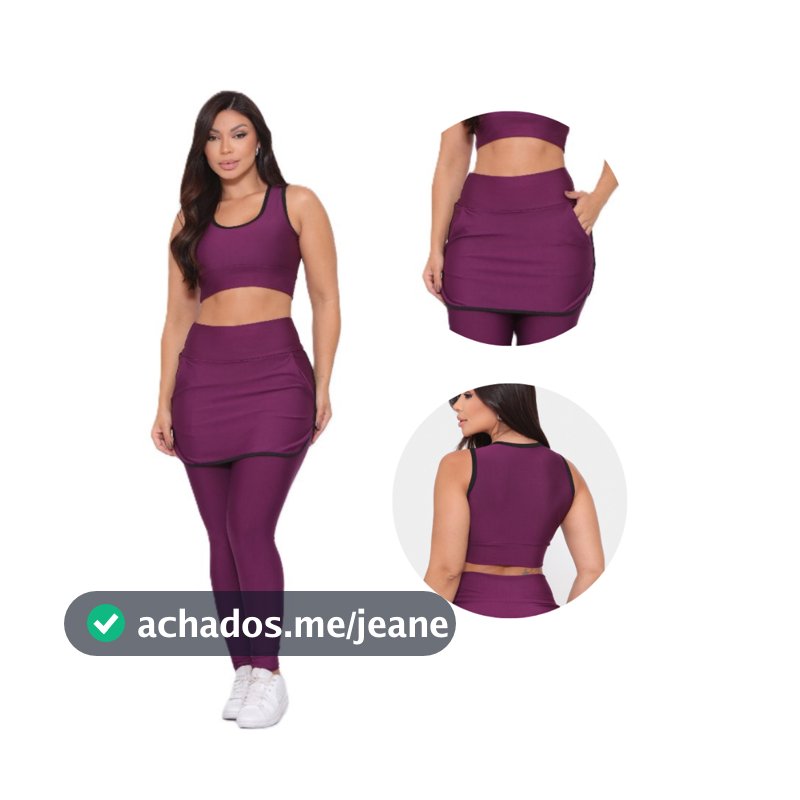 Legging com saia top bolsos conjunto feminino fitness