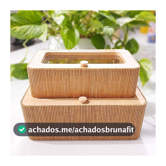 Kit Organizador Bambu com Tampa Acrílica 2 Peças Porta Objetos Elegante 10007-KIT-C1-POJORGRTA