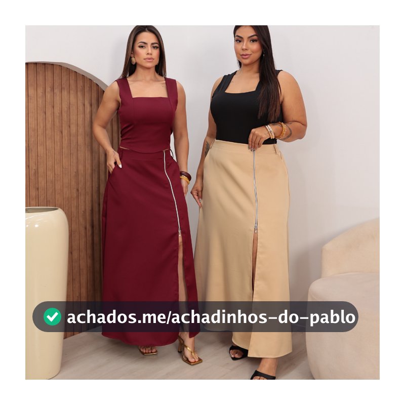 Saia Feminina, afaiataria c/Bolso e elástico na cintura, Fenda frontal c/Ziper Controle da Abertura, Social Evangelica.