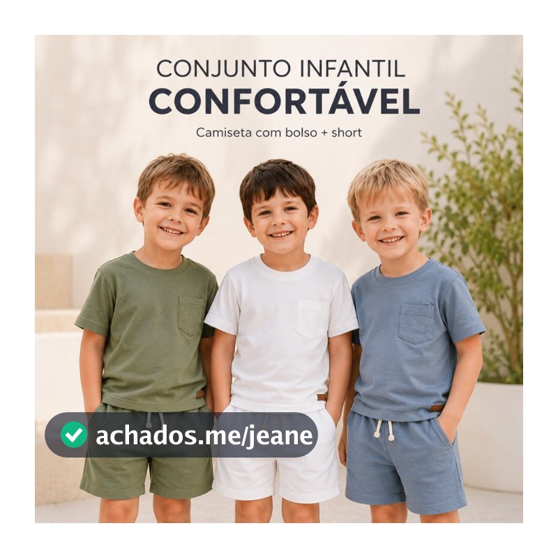 Conjunto Infantil Camiseta com Bolso e Short Algodão Menino Cores Sortidas