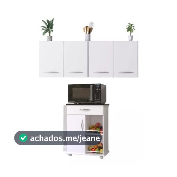 Armário Aéreo 4 Portas Com Balcão Fruteira Multiuso 1 Portas 1 Gaveta e Rodinhas Gabinete prateleira armário de cozinha