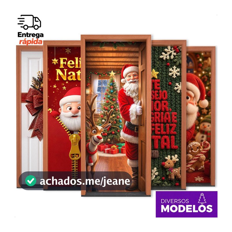 Capa de Porta Natal Decoração Natalina para Casa Em Tecido Sublimado Veste Porta C/Elástico 0,8x2,1m