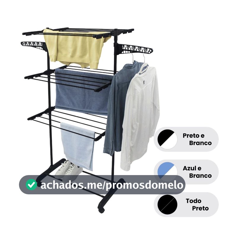 Varal De Chão Roupa Calcinha Grade 3 Andares Dobrável Portátil