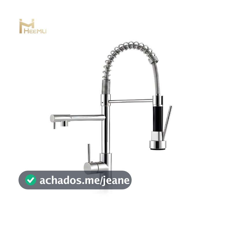 【Inox 304】Torneira de Cozinha Gourmet Monocomando Dupla Saída Mola Cromada Luxo Heemli