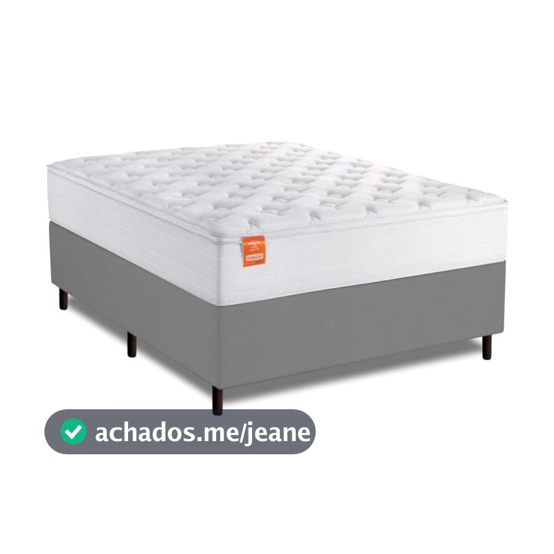 Cama Box Colchão Casal Molas Ensacadas Real 138x188x65cm Branco / Cinza Inducol - Suporta até 130kg por Pessoa