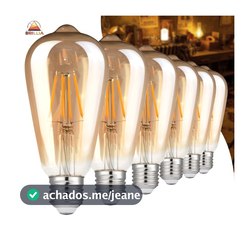 KIT 2 a 6 Lâmpada Filamento LED ST64 4W  E27 Âmbar Estilo Retrô Vintage Luz Quente Edison Bivolt