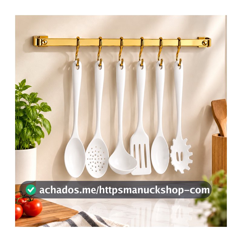 Barra de utensilios cozinha 45cm 6 Ganchos Dourada Future 2411DD