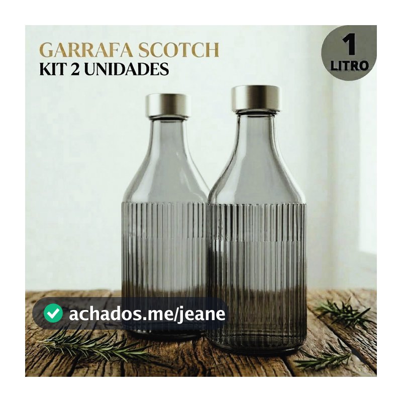KIT DE 02 GARAFAS DE VIDRO SCOTCH CINZA 1L COM TAMPA INOX ESCOVADO FECHAMENTO HERETICO