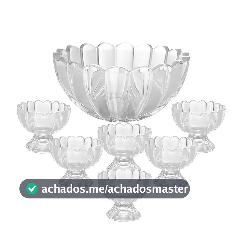 Kit 7 Pecas Bowl com 6 Tacas de Vidro Para Sobremesa Wolff Conjunto para Doces Mesa Posta Cafe e Receber Praticidade Uso