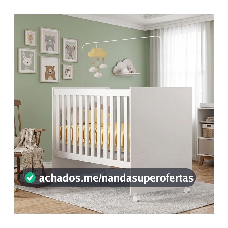 Berço Life Multifuncional MDF Compacto Rodízios Suporte Mosquiteiro Ideal Quartos de Bebê Criança Acompanha Colchão- AV