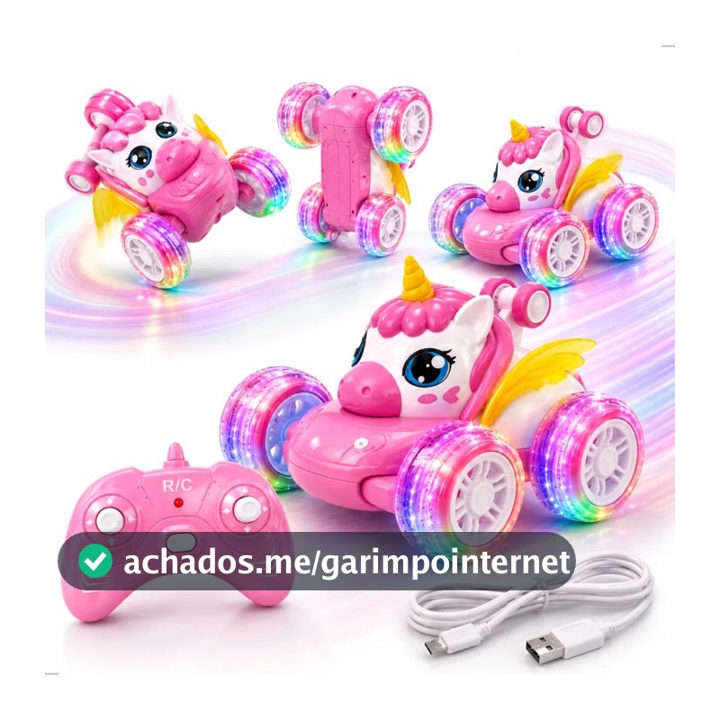 Carrinho de Controle Remoto Unicórnio Recarregável Luzes Coloridas Brinquedo Menina Carro Elétrico Infantil