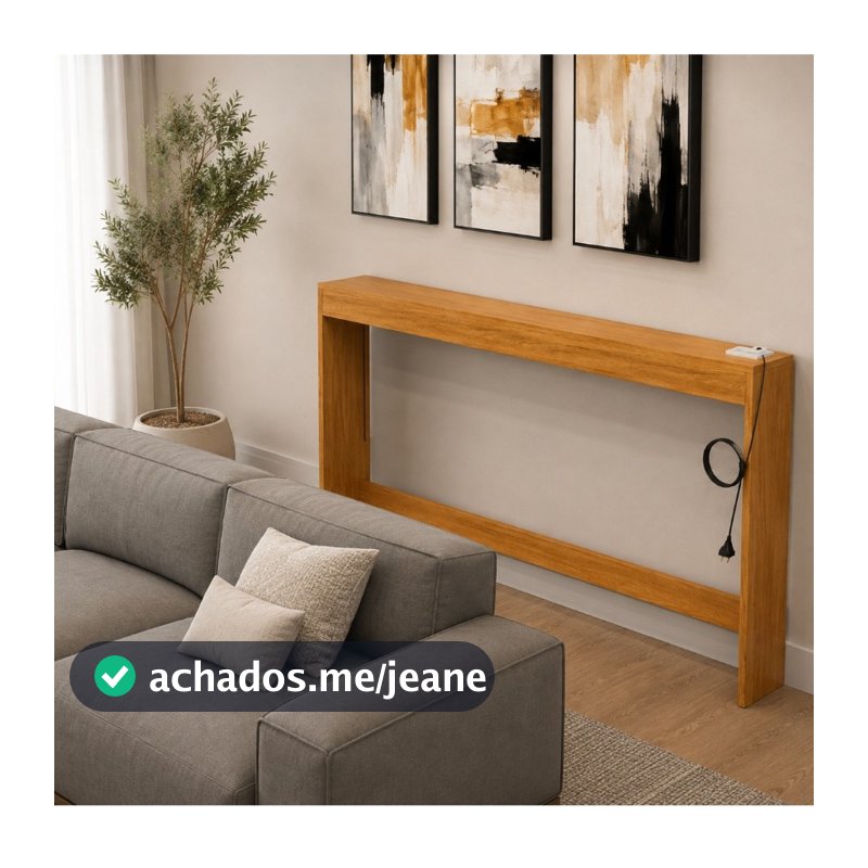 Aparador Console de Sofá 90cm Nature com Tomada Mesa Lateral Sala Entrada para Decoração - Ofertamo