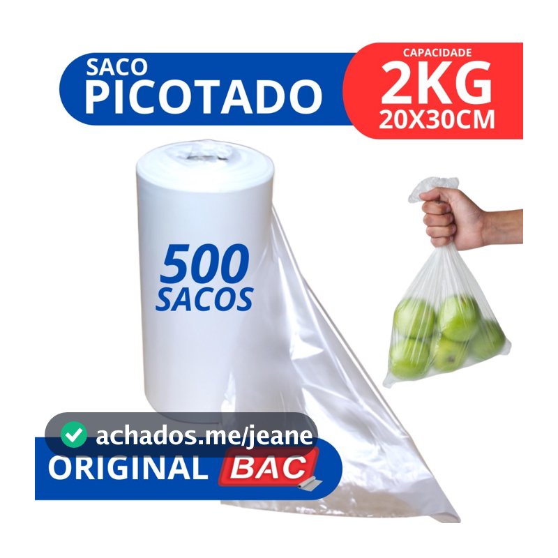 Bobina Picotada 20x30 2kg 500 Sacos Cozinha Armazena Embala Alimento Freezer Microondas Original BAC