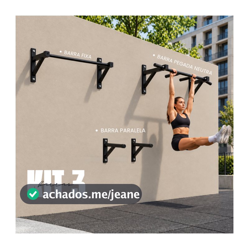 Kit 3 em 1 Barra Fixa + Pegada Neutra + Barra Paralela de Parede Academia Calistenia Musculação Treino Funcional