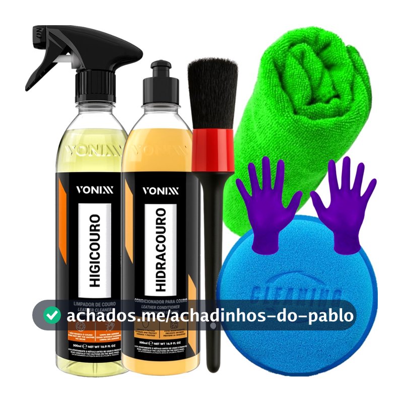 Kit Produto para Limpar Couro Higicouro Vonixx Hidratante Banco Couro Sofá Hidracouro Pincel Limpeza Pano Aplicador
