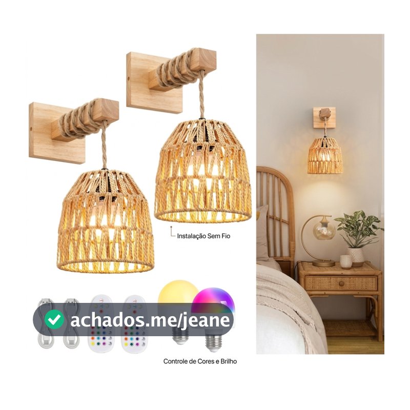 Luminária de Parede em Bambu LED RGB Recarregável E27 com Controle Remoto