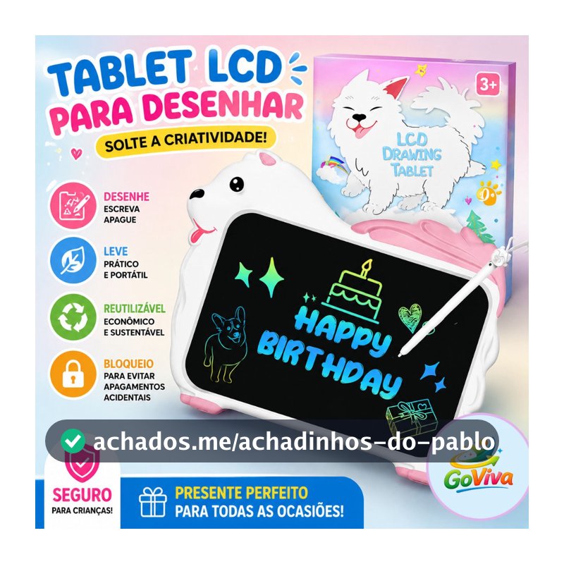 Tablet LCD Infantil para Desenhar Lousa Mágica Reutilizável Educativa