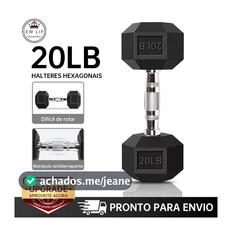Halter Dumbell Emborrachado Sextavado Cromado De 10/15/20/25/30/35/40 LBS Um único haltere