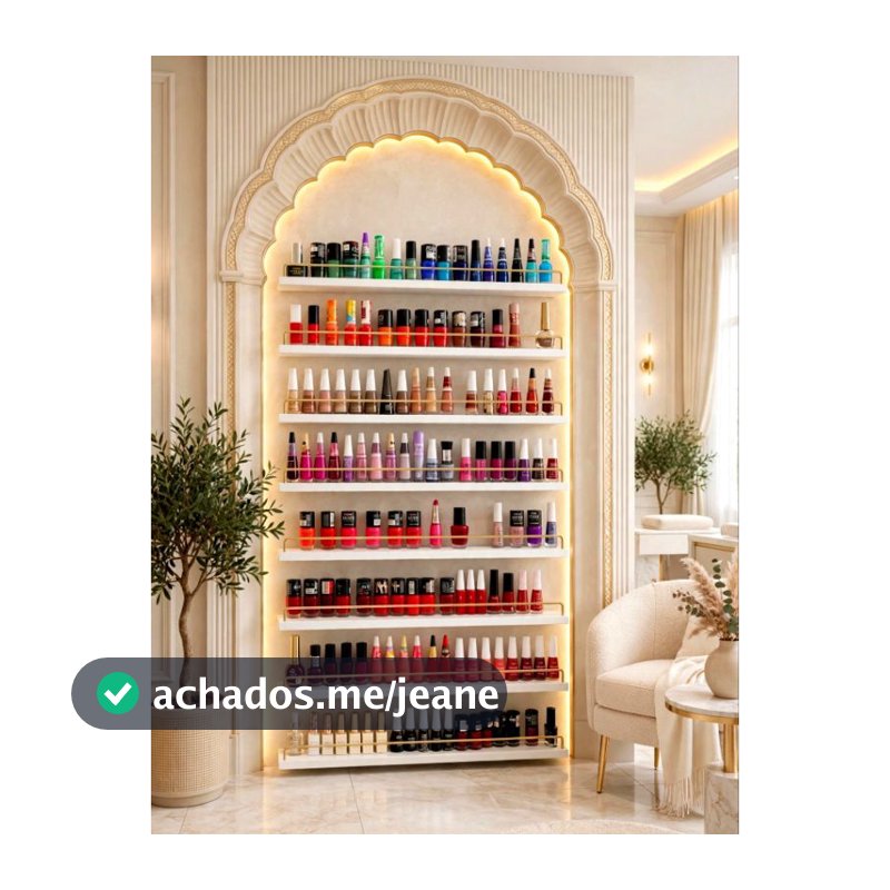 Expositor de esmaltes parede kit com 8 prateleiras com proteção de ferro Dourado, Salão Manicure.