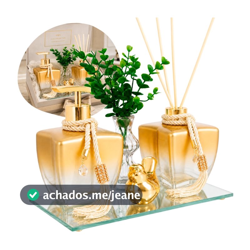 Kit Banheiro Lavabo Frascos de Vidro Estrela 280ml  Decoração Super Luxo C/ Bandeja London