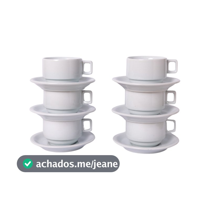 Kit 6 Xícaras de Chá com Pires 200ml em Porcelana - Saldo de Fabrica