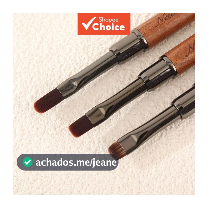 Pincel de gel para unhas com duas pontas, textura de madeira, com tampa protetora, ponta plana e fina