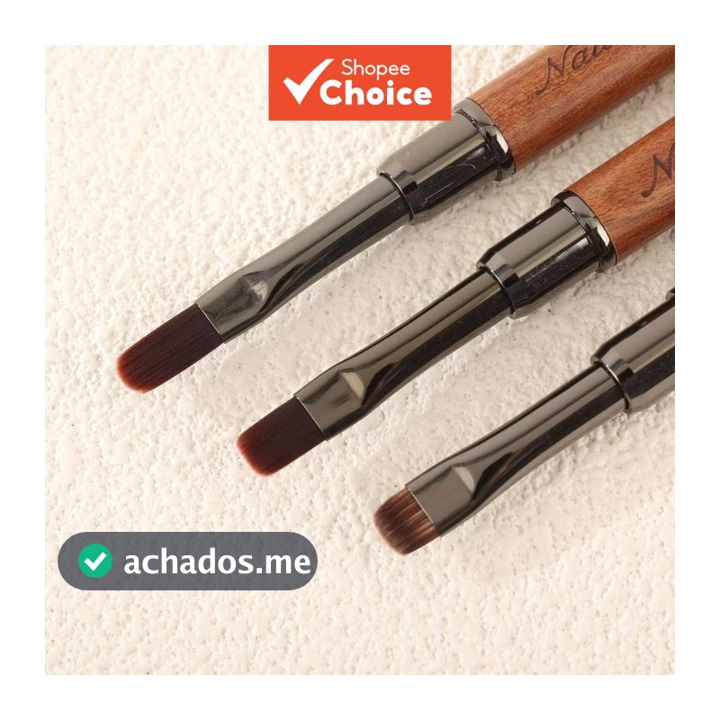 Pincel de gel para unhas com duas pontas, textura de madeira, com tampa protetora, ponta plana e fina