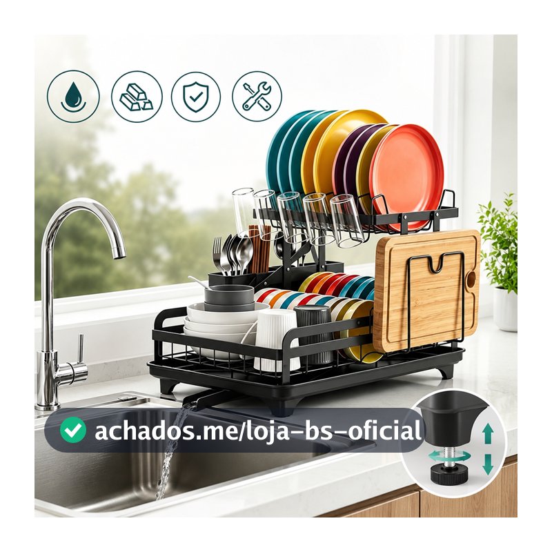 Escorredor de Louças Rack Aço Carbono Organizador Cor Preto
