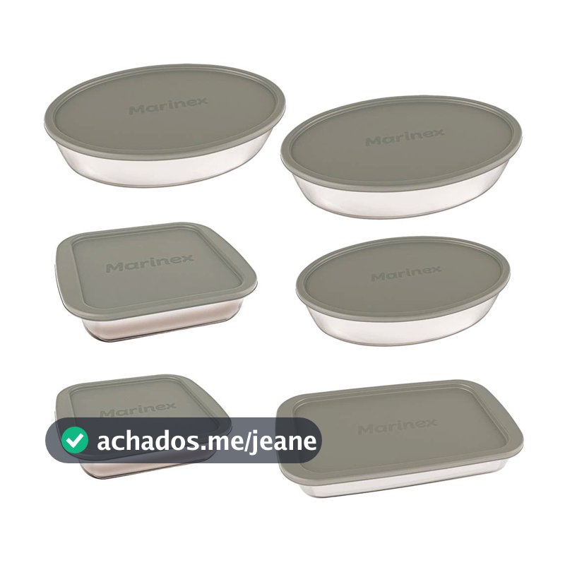 Conjunto de Assadeiras em Vidro com Tampa Plástica 6 Peças Marinex