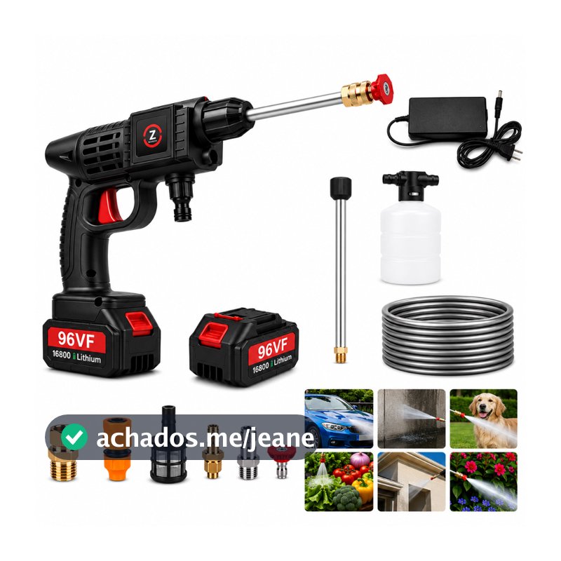 Lava Jato Alta 96V Pressão Lavadora Portátil 2 Bateria Vap Carro 1000W Bivolt 110V/220V Para Pisos Carros Casa e Jardim