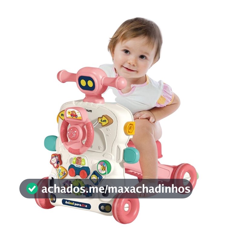Andador de Atividades para Bebê 5 em 1 com Som e Luz Rosa - Castela