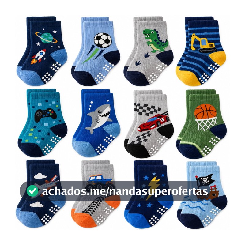 Kit Pares de Meias Infantil e Bebê Menino com Estampas Divertidas